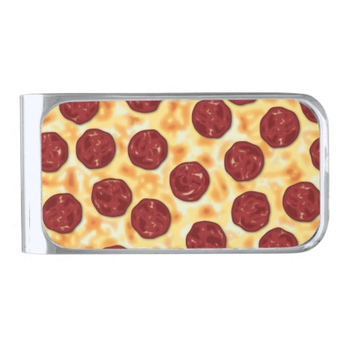 Pepperoni Pizza Pattern Silver Finish Money Clip