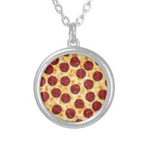 Pepperoni Pizza Pattern Silver Plated Necklace