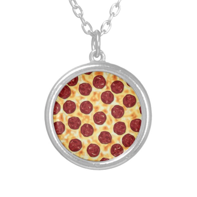 Pepperoni Pizza Pattern Silver Plated Necklace (Front)