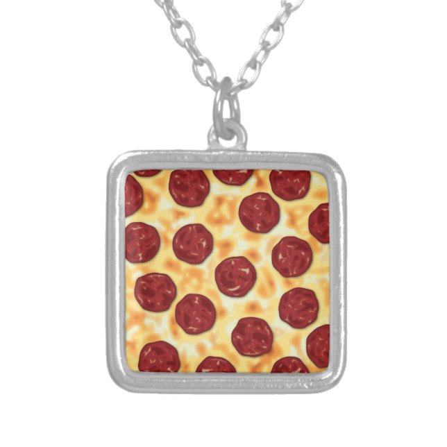 Pepperoni Pizza Pattern Silver Plated Necklace (Front)