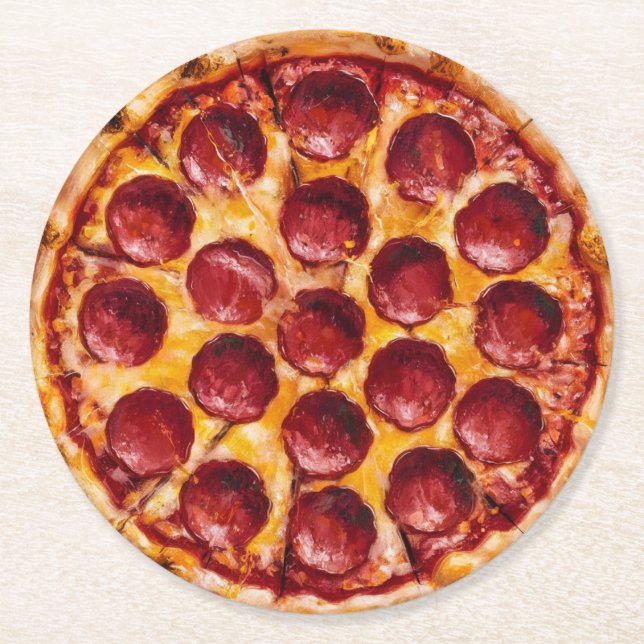 Pepperoni Pizza Round Paper Coaster (Front)