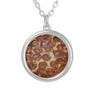 Pepperoni Pizza Silver Plated Necklace