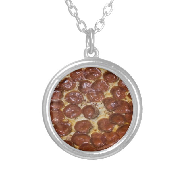 Pepperoni Pizza Silver Plated Necklace (Front)