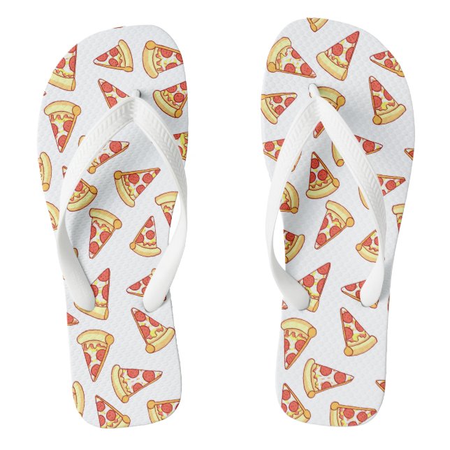 Pepperoni Pizza Slice Drawing Pattern Thongs Shoes Flip Flops (Footbed)