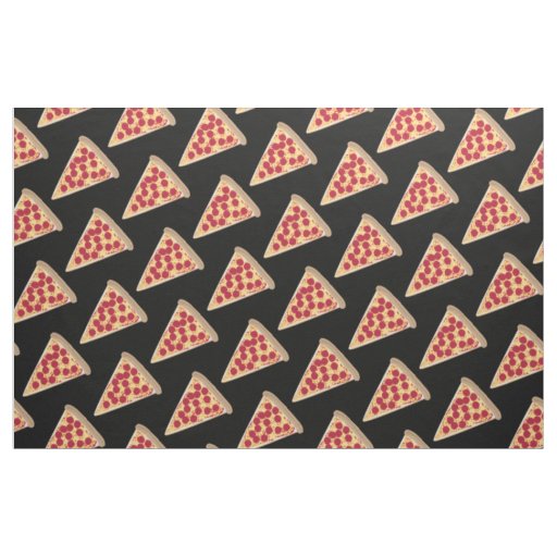 Pepperoni Pizza Slice Pattern on Black Fabric