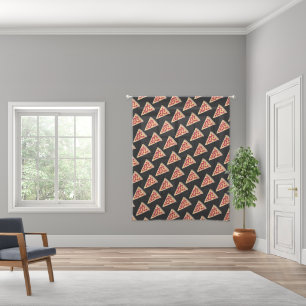 Pepperoni Pizza Slice Pattern on Black Sheer Curtains