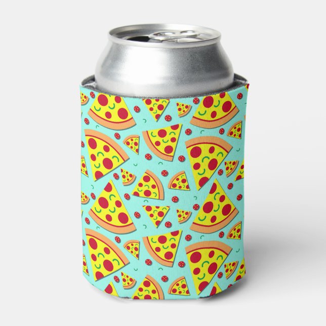 Pepperoni Pizza Slices Emoji Food Patterned Can Cooler (Can Front)