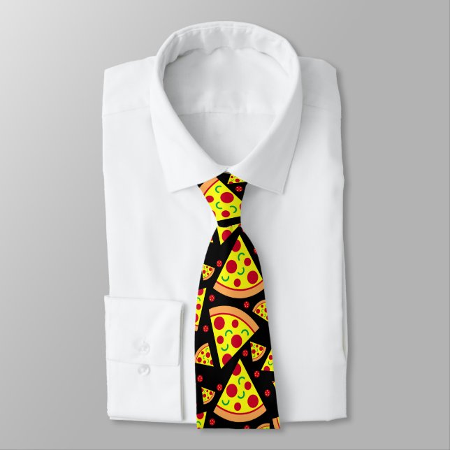 Pepperoni Pizza Slices Food Patterned Neck Tie (Tied)