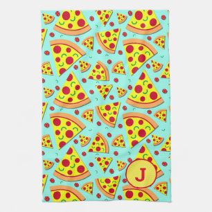 Pepperoni Pizza Slices Foodie Monogrammed Kitchen Towel