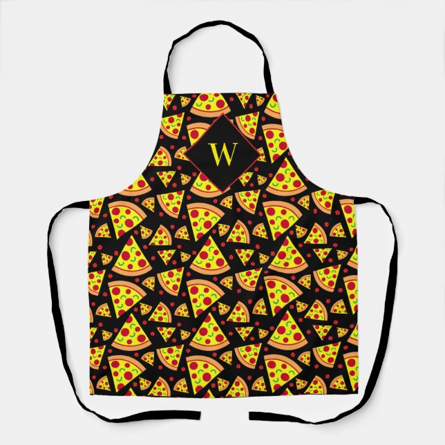 Pepperoni Pizza Slices Funny Pizzeria Chef Black Apron (Front)