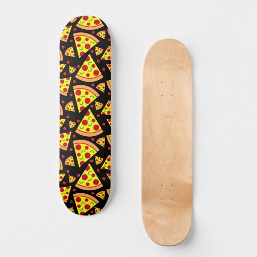 Pepperoni Pizza Slices Junk Food Pattern Black Skateboard