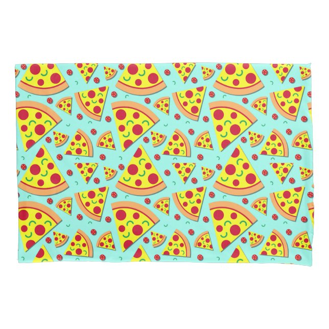 Pepperoni Pizza Slices on Blue Food Patterned Boys Pillow Case (Front)
