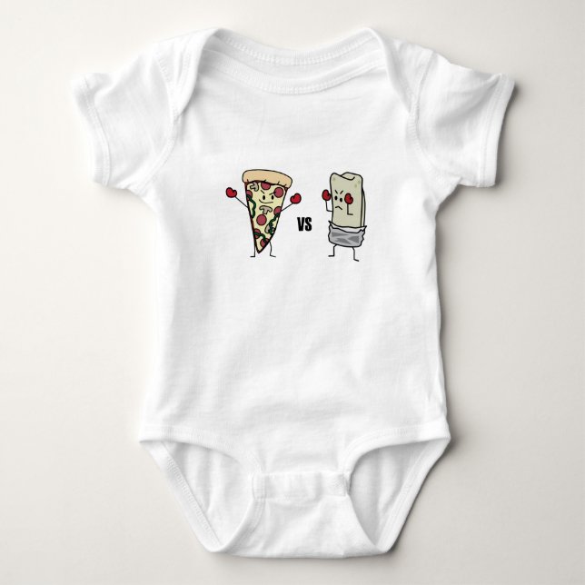 Pepperoni Pizza VS Burrito: Mexican versus Italian Baby Bodysuit (Front)