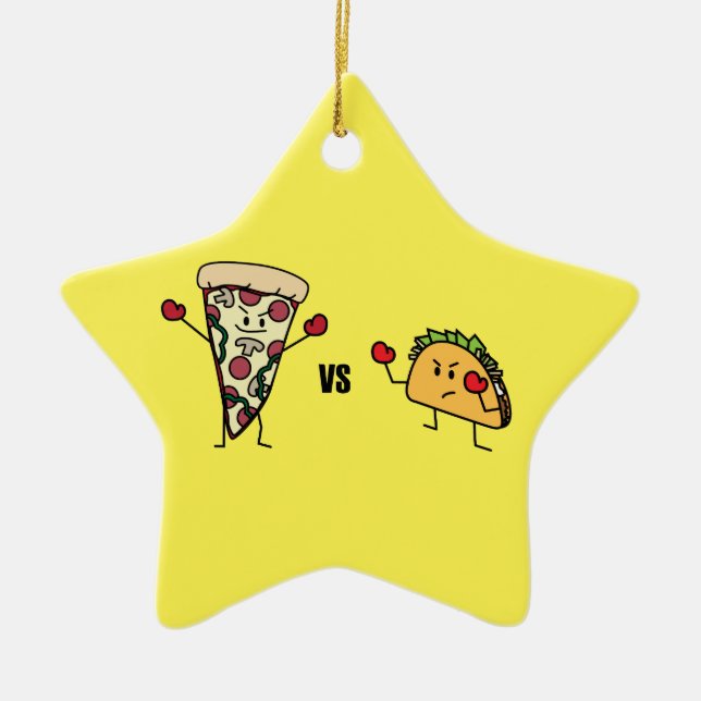 Pepperoni Pizza VS Taco: Mexican versus Italian Ceramic Ornament (Front)