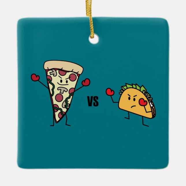 Pepperoni Pizza VS Taco: Mexican versus Italian Ceramic Ornament (Front)
