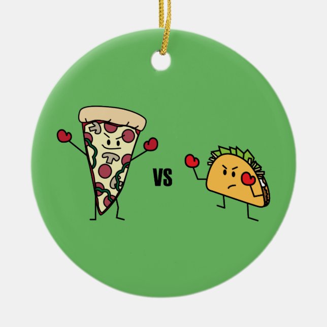 Pepperoni Pizza VS Taco: Mexican versus Italian Ceramic Ornament (Front)