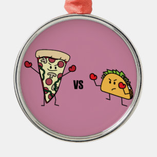 Pepperoni Pizza VS Taco: Mexican versus Italian Metal Ornament