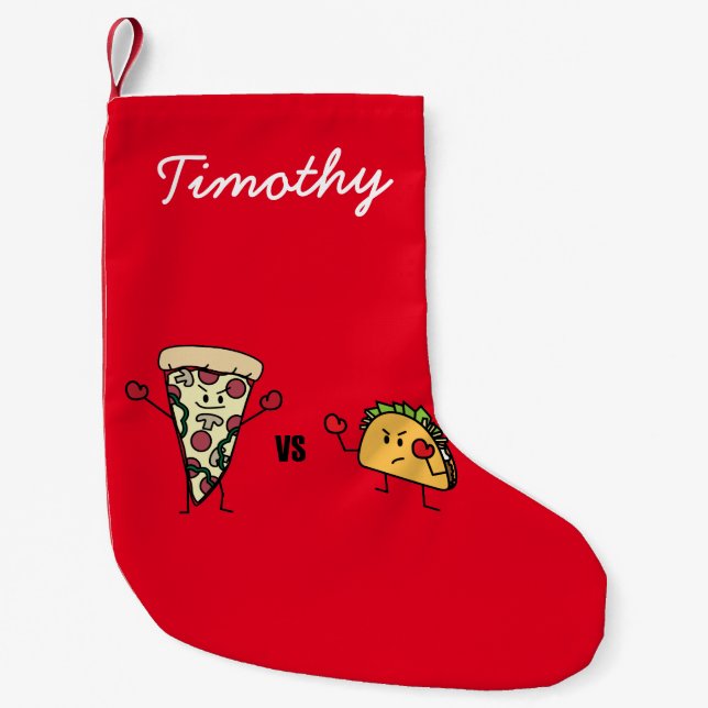 Pepperoni Pizza VS Taco: Mexican versus Italian Small Christmas Stocking (Front)