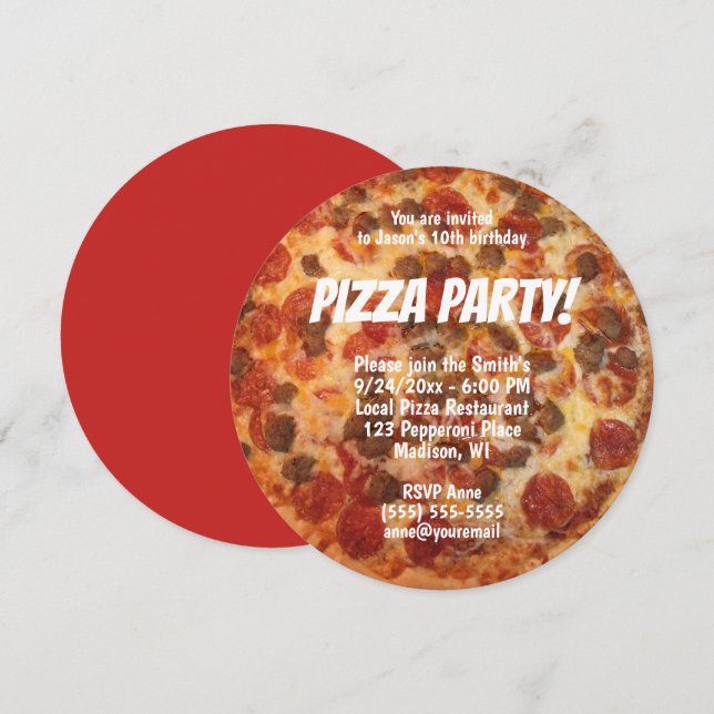 Pepperoni Sausage Photo Birthday Pizza Party Invitation (Front/Back)