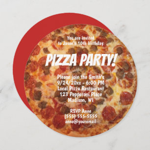 Pepperoni Sausage Photo Birthday Pizza Party Invitation
