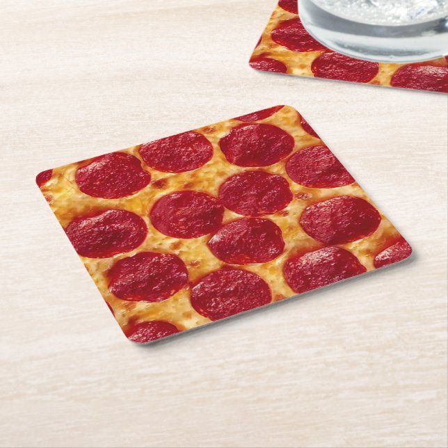 pepperonis  pizza square paper coaster (Angled)