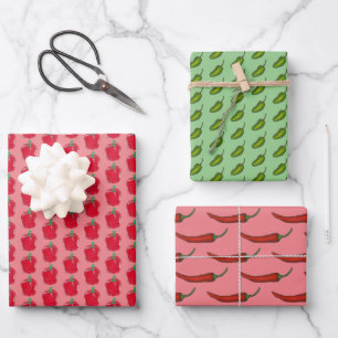 Peppers Bell Chili Hot Jalapeño Green Red Veggie Wrapping Paper Sheets