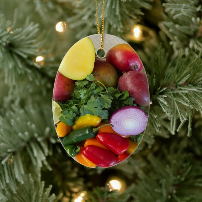 Peppers, Cilantro, Onions Ceramic Ornament (Tree)
