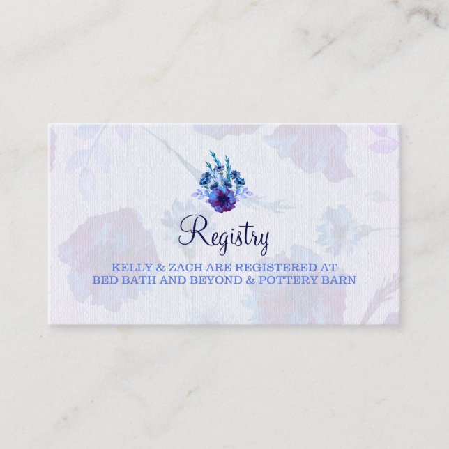 Peppy Blue Poppies Wedding Registry Card (Front)