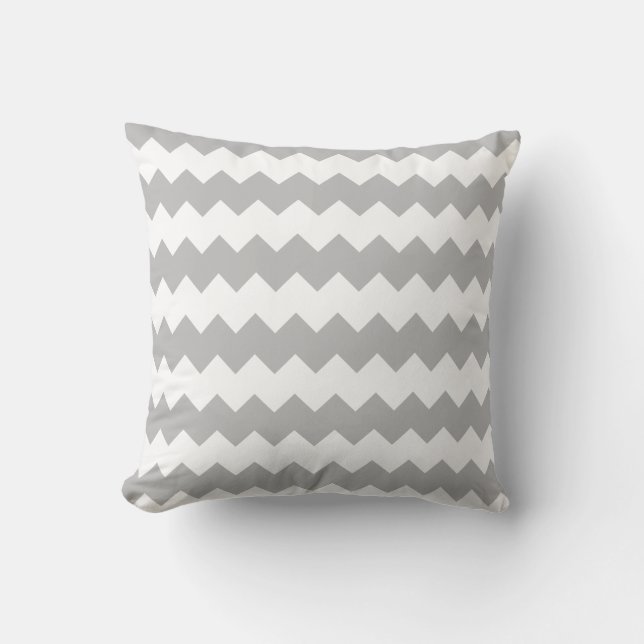 Peppy Gray and white chevron Striped Throw Pillow (Front)