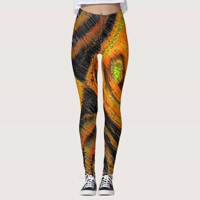 Pequeno mosaico amarelado transversal e deformado leggings (Front)