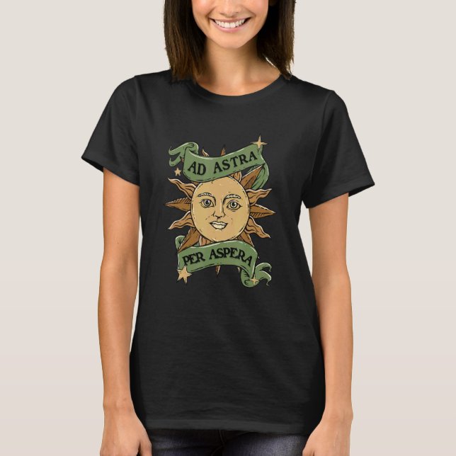 Per Aspera Ad Astra Kansas Motto Dark Academia Moo T-Shirt (Front)