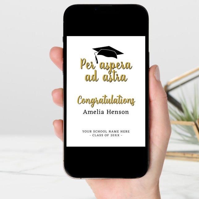 Per aspera ad astra Latin Congrat Graduation Cap Card (Front Digital)