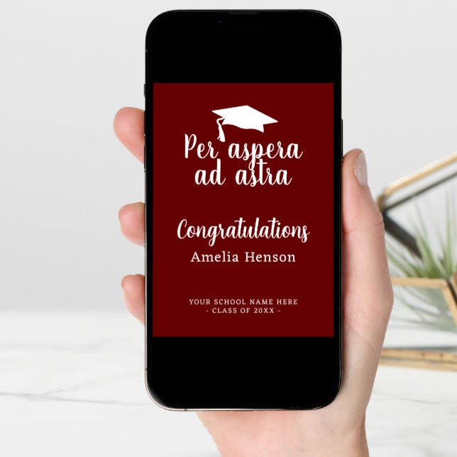 Per aspera ad astra Latin Congrat Graduation Cap Card (Front Digital)