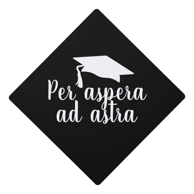 Per aspera ad astra Latin Quote Black Graduation   Graduation Cap Topper (Front)