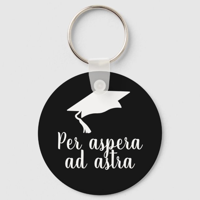 Per aspera ad astra Latin Quote Black Graduation Keychain (Front)