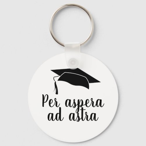 Per aspera ad astra Latin Quote Black Graduation Keychain