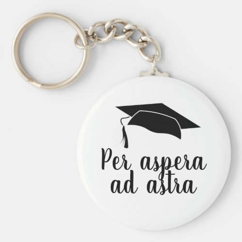 Per aspera ad astra Latin Quote Black Graduation Keychain - Per aspera ad astra Latin Quote Black Script Graduation keychain. Popular Latin quote meaning Through hardships to the stars is great for a graduate. Trendy black typography and black graduation cap on white background. Great gift for a graduate of high school, college or university. Perfect gift from teacher to the students.