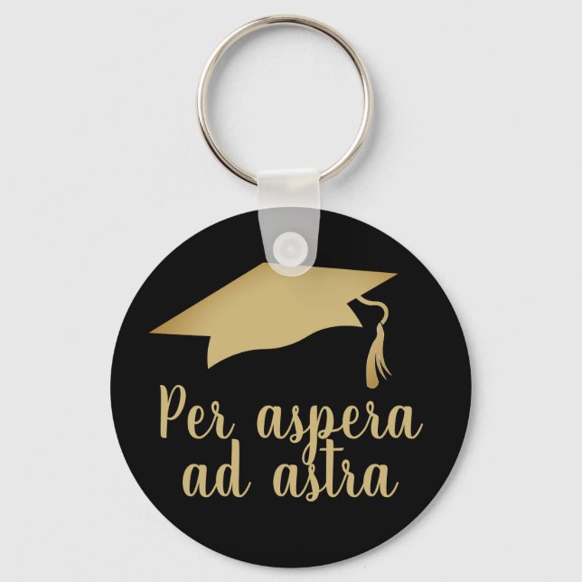 Per aspera ad astra Latin Quote Golden Graduation Keychain (Front)