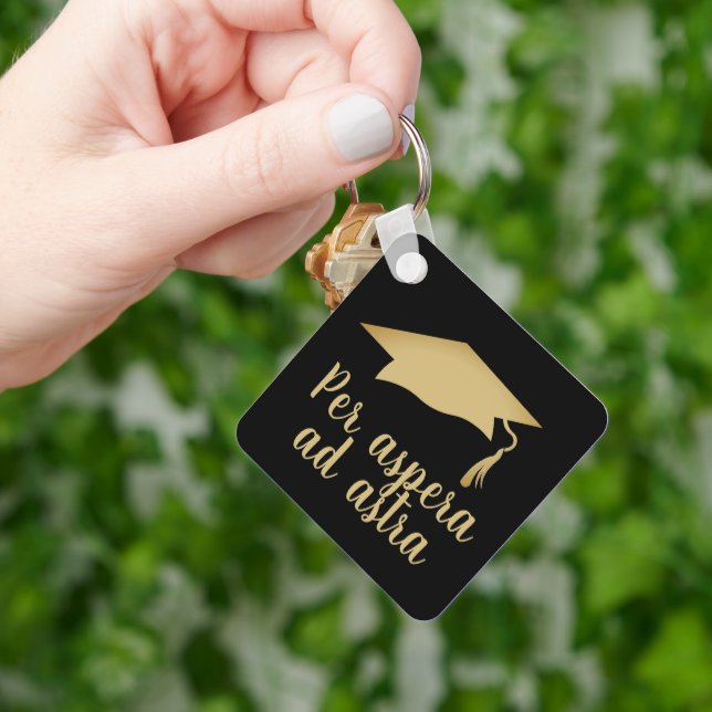 Per aspera ad astra Latin Quote Golden Graduation Keychain (Hand)