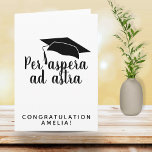 Per aspera ad astra Latin Quote Hat Graduation Card<br><div class="desc">Per aspera ad astra Latin Quote Black Script Graduation Card. A popular Latin quote meaning Through hardships to the stars is great for a graduate. Trendy black script and black graduation cap. Congratulate the graduate of high school,  college or university and add the name.</div>