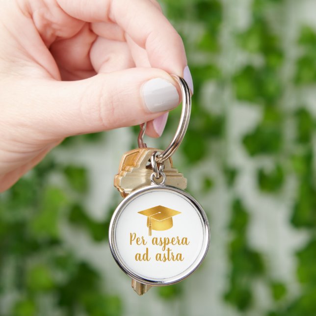 Per aspera ad astra Latin Quote Hat Graduation  Keychain (Hand)