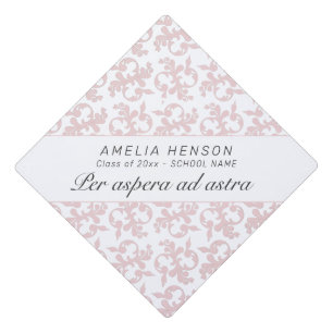 Per aspera ad Astra Rococo Pink Pattern  Graduation Cap Topper