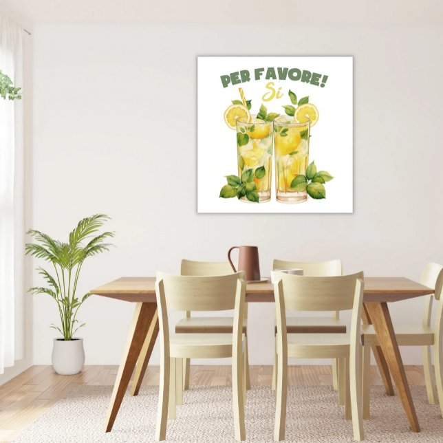 Per Favore Si Lemonade Italian Summer Drinks Acrylic Print (Italian Summer Lemonade Drinks with Mint on White Per Favore Si Yes Please)