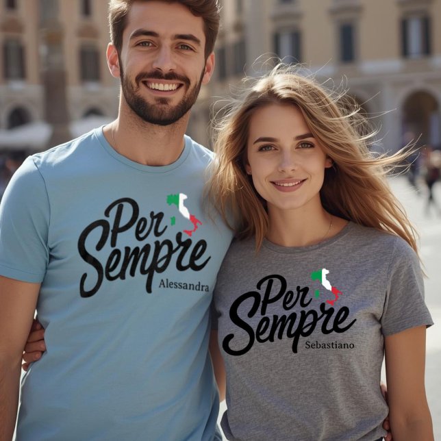 Per Sempre Personalized Tee for Matching Couples (Per Sempre (Italian for "Forever") personalized couples matching wedding t-shirts)