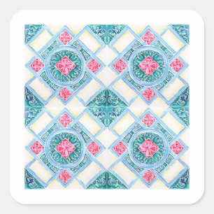 Peranakan Geometric Tile Teal Sticker