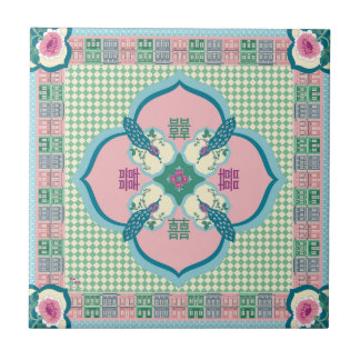 Peranakan Peacock Double Happiness Tile – Pastel N