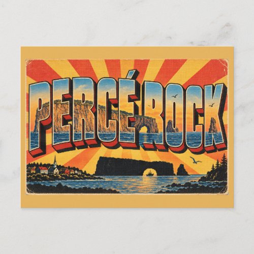 Percé Rock QC Natural Arch Limestone Monolith Art Postcard