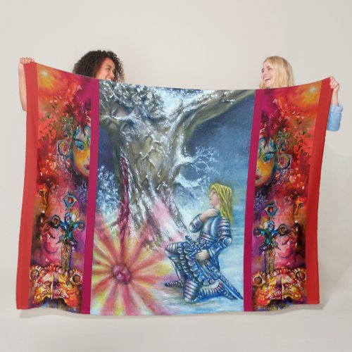 PERCEVAL AND VISION OF THE HOLY GRAIL Red Blue Fleece Blanket