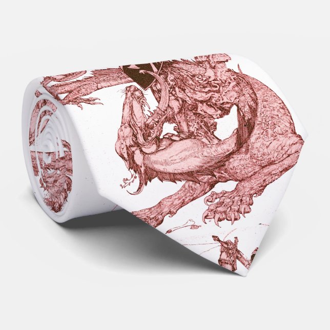PERCEVAL FIGHTING DRAGON,QUEST HOLY GRAIL Fantasy Neck Tie (Rolled)