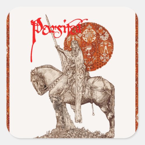 PERCEVAL LEGEND QUEST OF THE HOLY GRAIL Red White Square Sticker